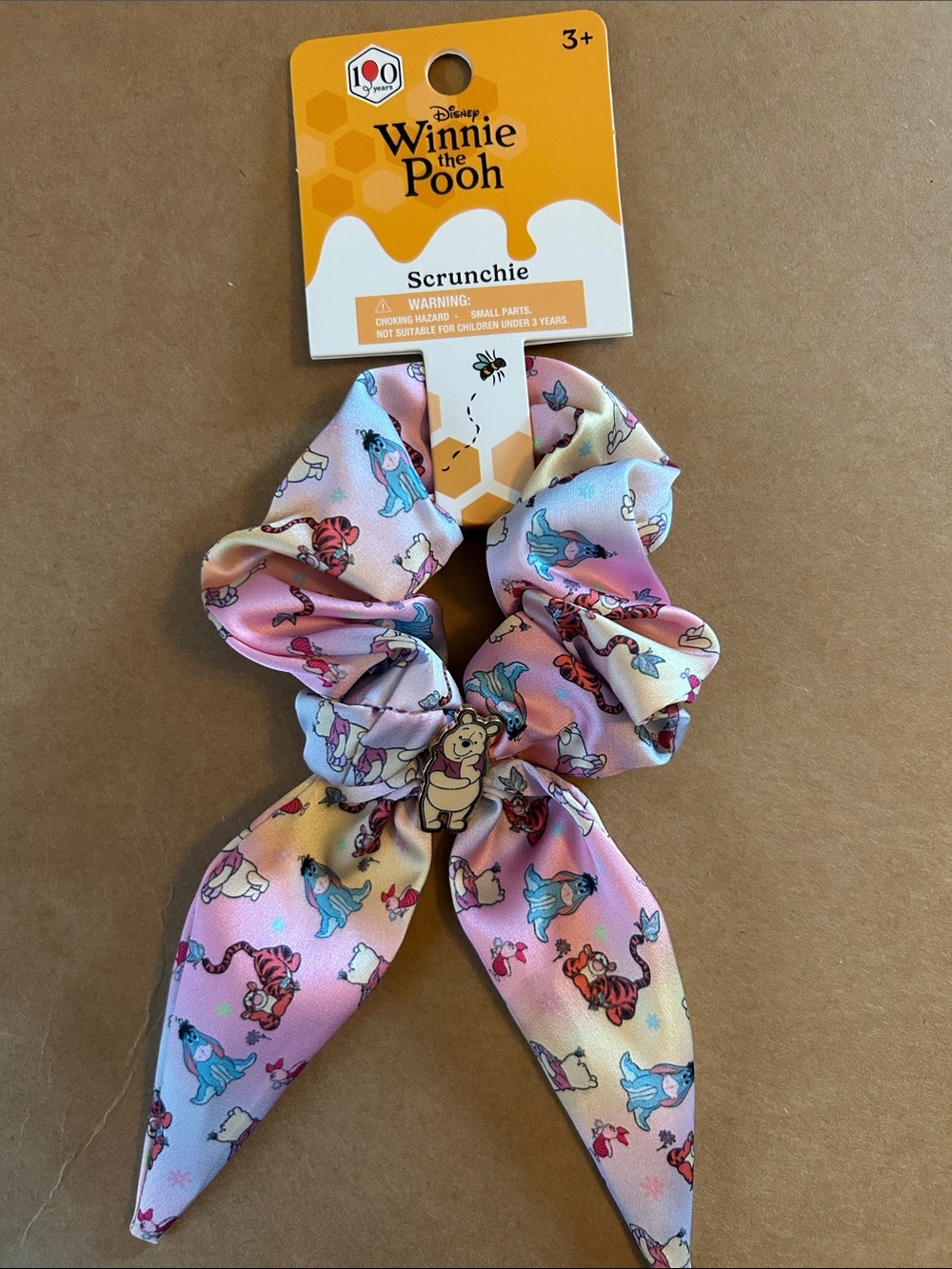 Winnie the Pooh Pink Gradient Bow Scrunchie with Character Charm